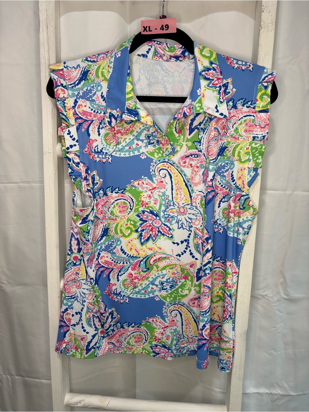 Gottex Blue Paisley Sleeveless Polo Tank Top